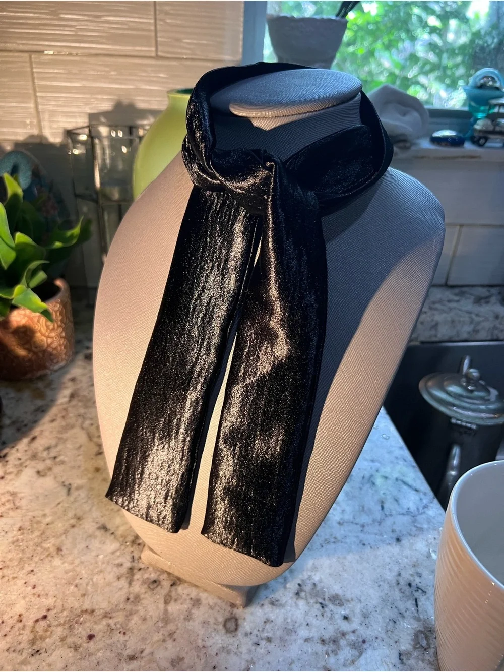 Vintage! Black Super-shiny Silky Satin Skinny Scarf